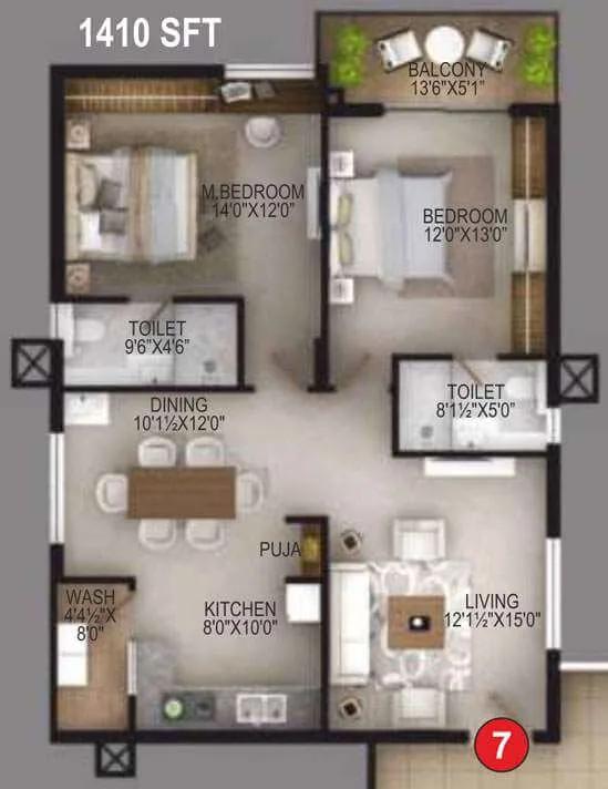 2 BHK 1410 - EIPL Apila Gandipet