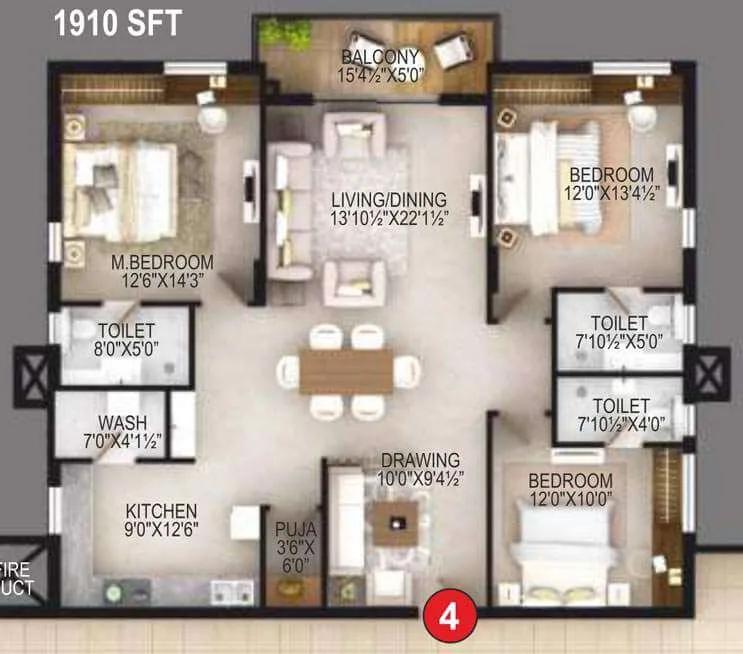 3 BHK 1910 - EIPL Apila Gandipet