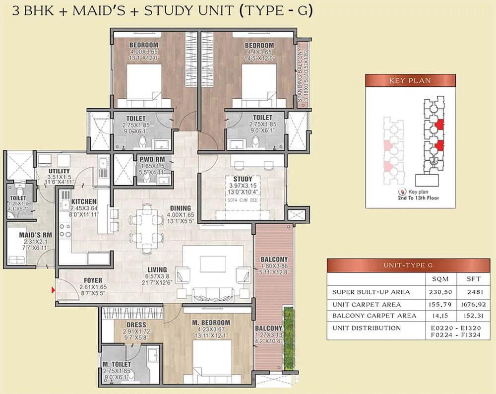 3BHK+Maids+Study 2481 - Brigade Insignia Yelahanka