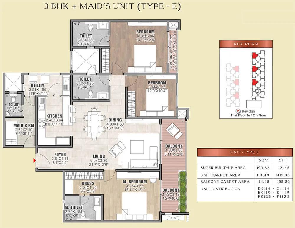 3BHK+Maids 2145 - Brigade Insignia Yelahanka