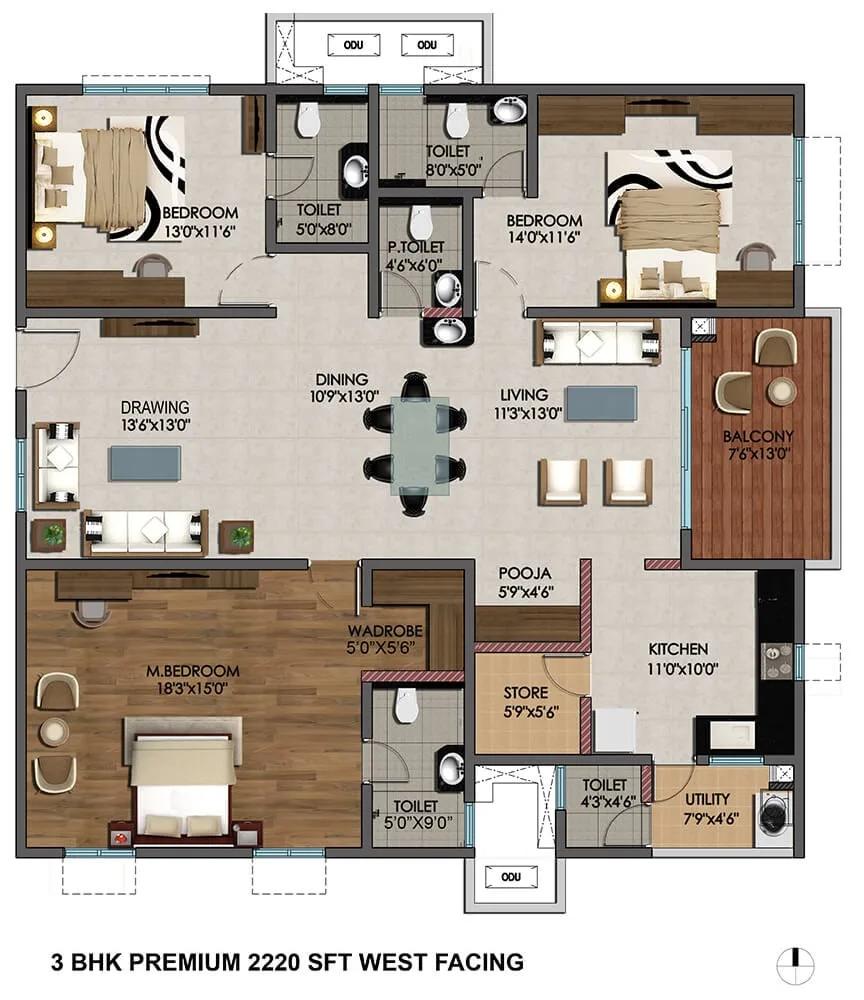 Cybercity Marina Skies 3-bhk-premium-2220-sft