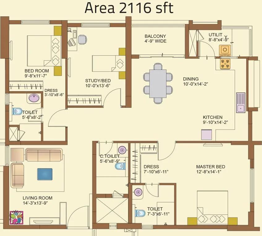 3 BHK - 2116 (8LH) - Lanco Hills Apartments