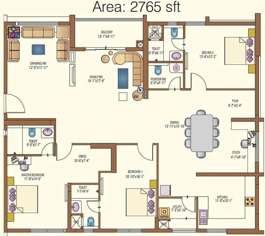 3 BHK - 2765 B (16LH) - Lanco Hills Apartments