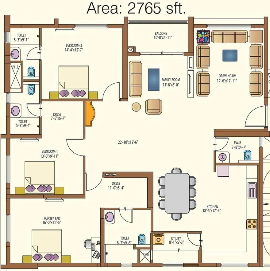 3 BHK - 2765 (16LH) - Lanco Hills Apartments