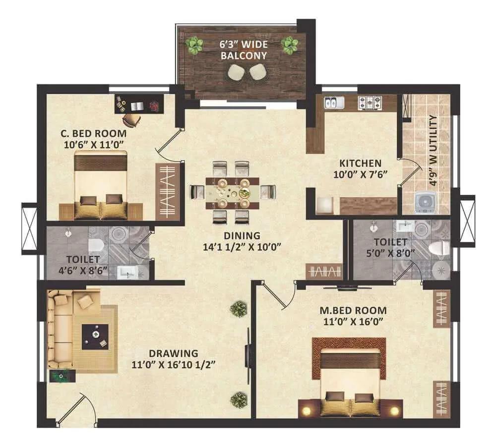 West-2BHK - GreenMark Mayfair Apartments