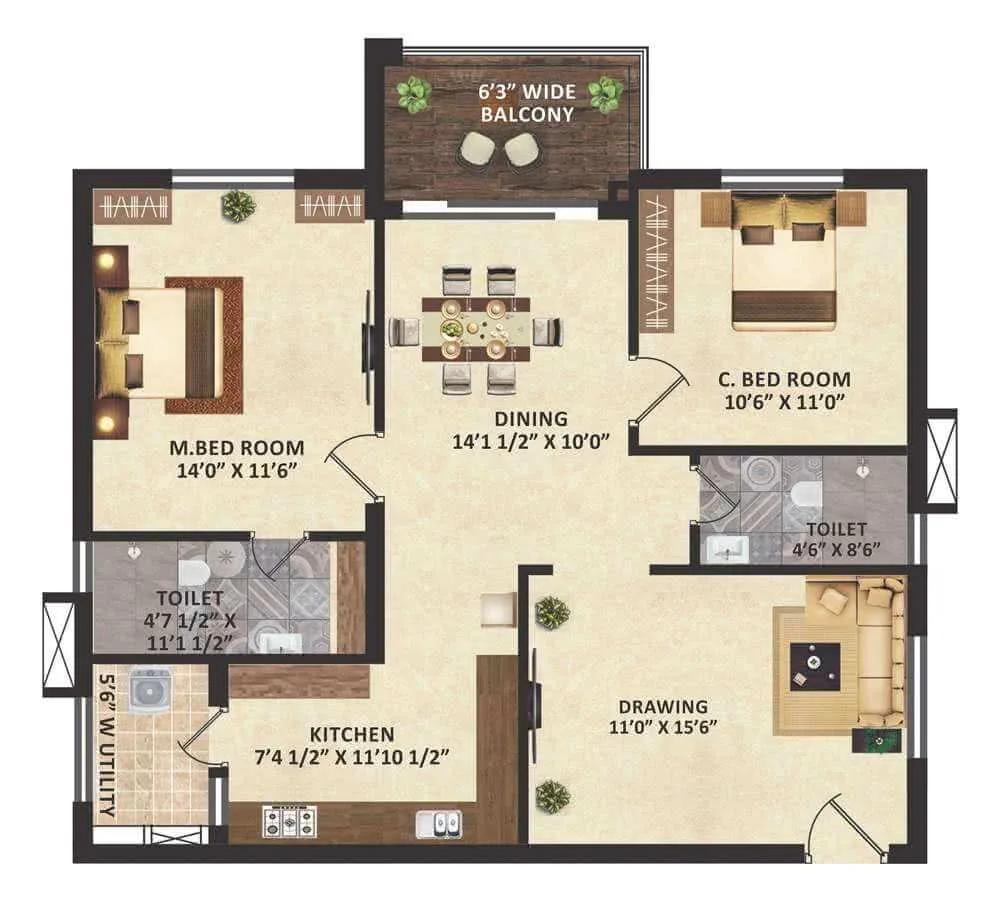 East-2BHK - GreenMark Mayfair Apartments