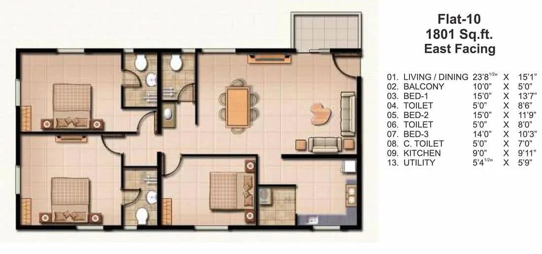 3 BHK - 1801 - JAINS Carlton Creek Khajaguda