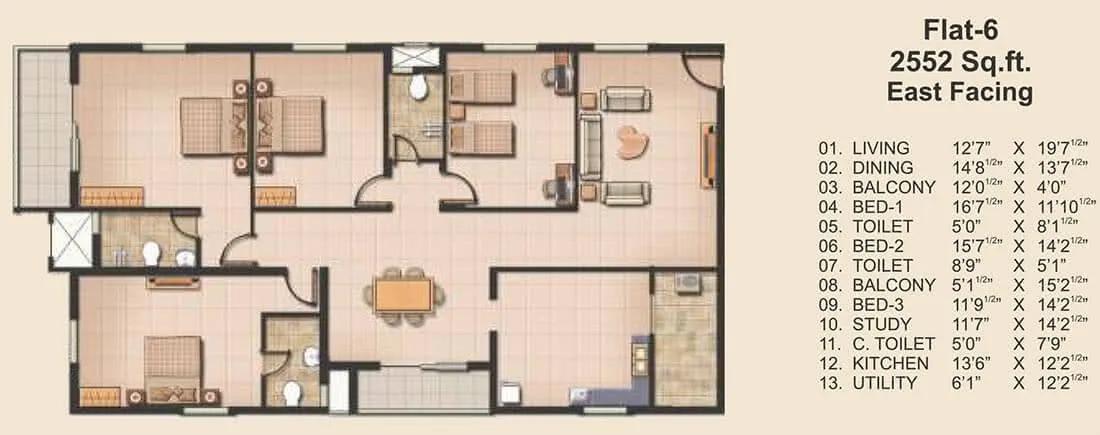 3.5 BHK - 2552 - JAINS Carlton Creek Khajaguda