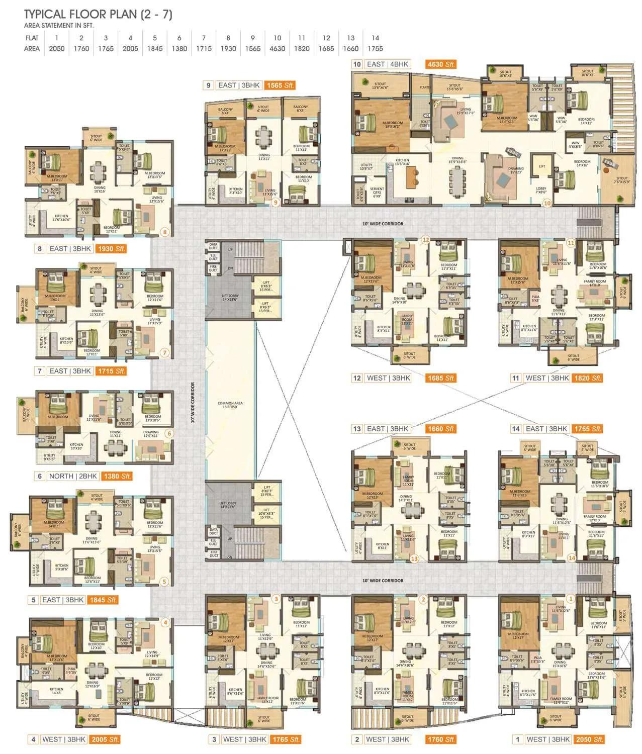 Typical Floor Plan - Floors 2 To 7 - Vasavi GP Trends