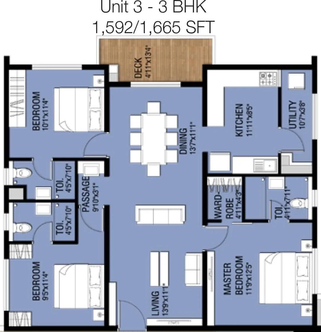 3 BHK - 1592 - Incor One City