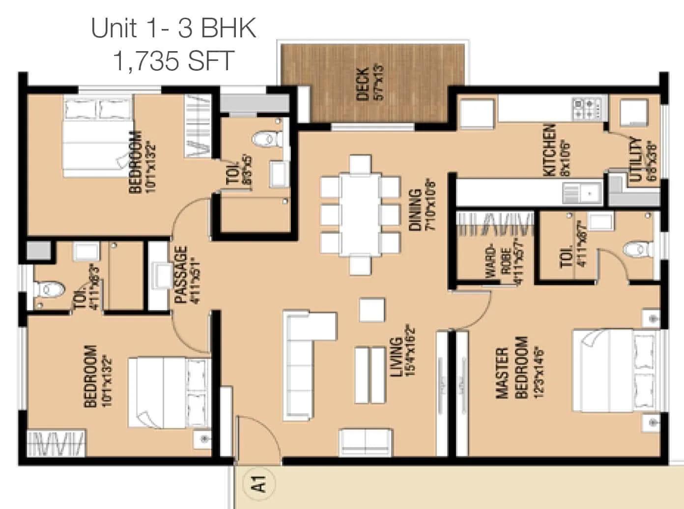 3 BHK - 1735 - Incor One City