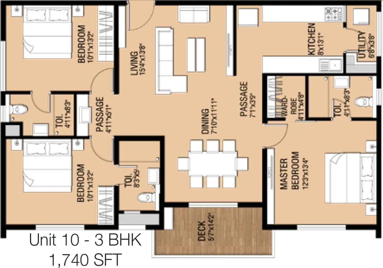 3 BHK - 1740 - Incor One City