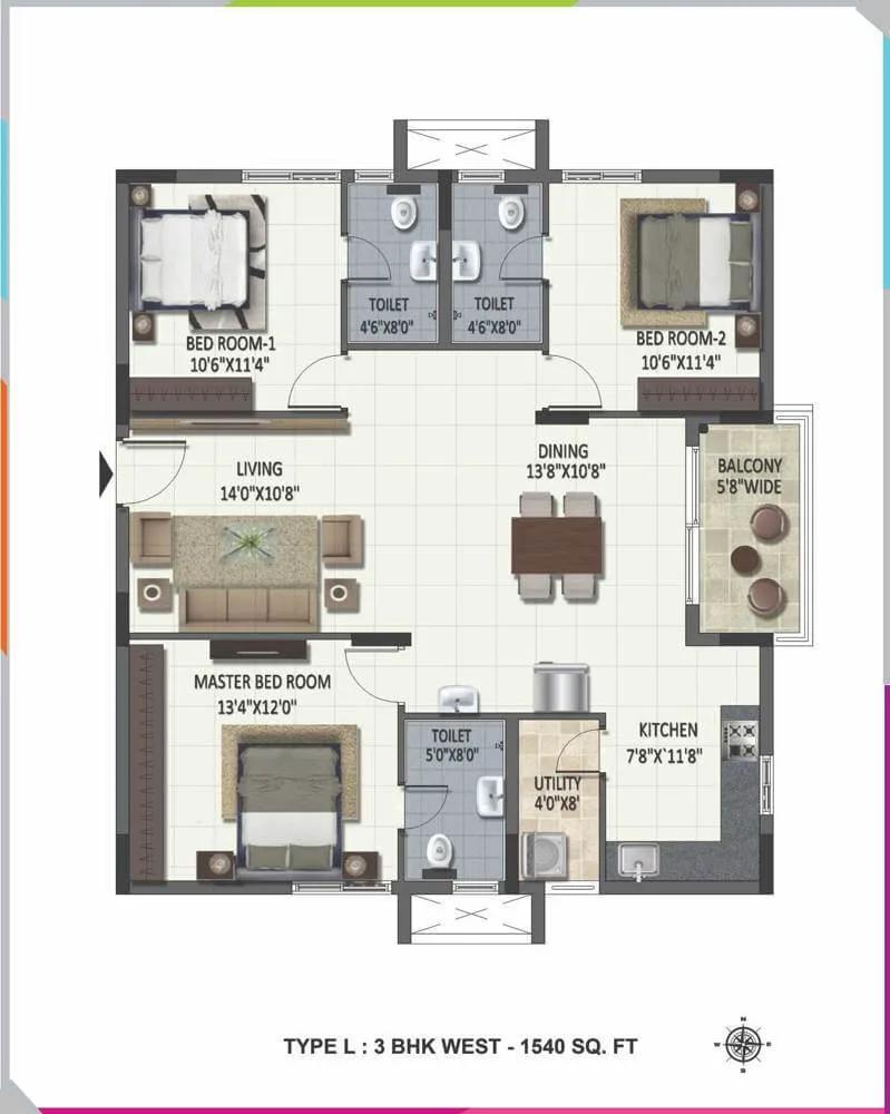 3 BHK - 1540 - Ramky One Harmony Hyderabad
