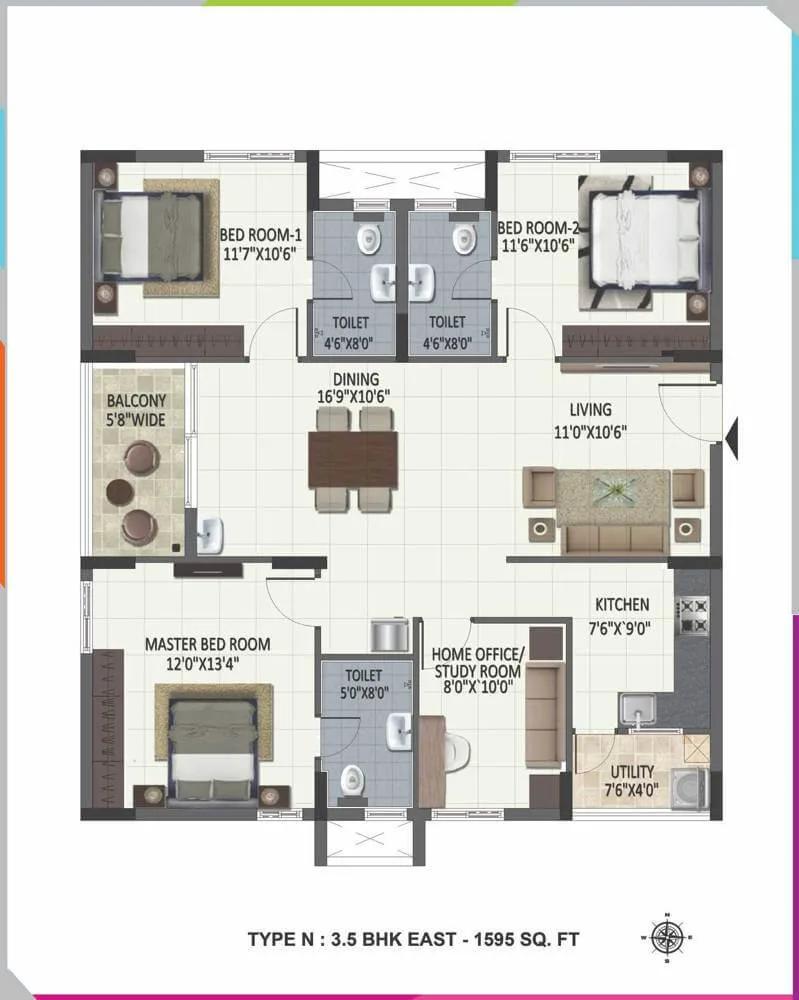3.5 BHK - 1595 - Ramky One Harmony Hyderabad