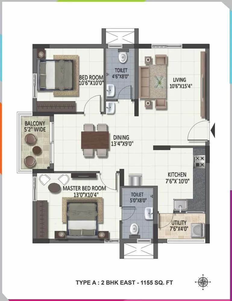 2 BHK - 1155 - Ramky One Harmony Hyderabad