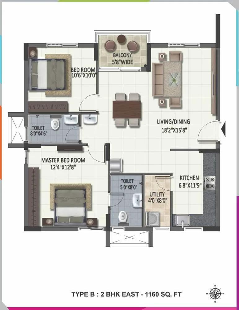 2 BHK - 1160 - Ramky One Harmony Hyderabad