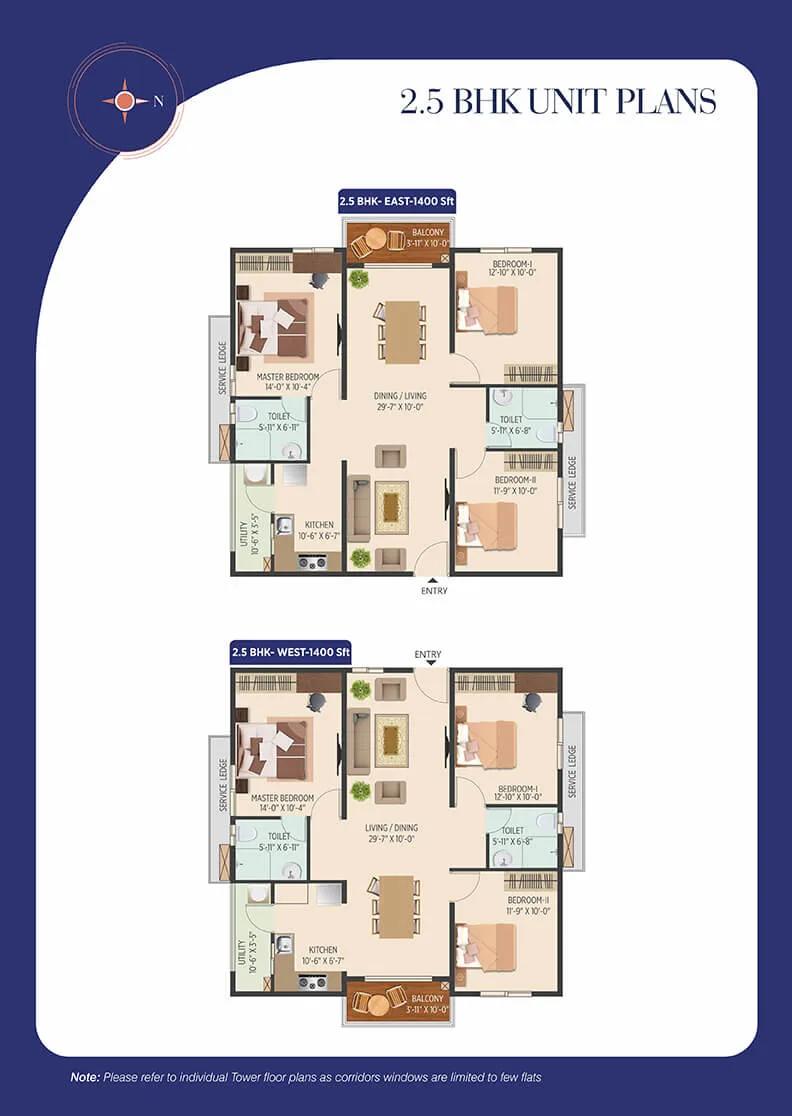 2.5 BHK - 1400 - Muppas Melody Tellapur