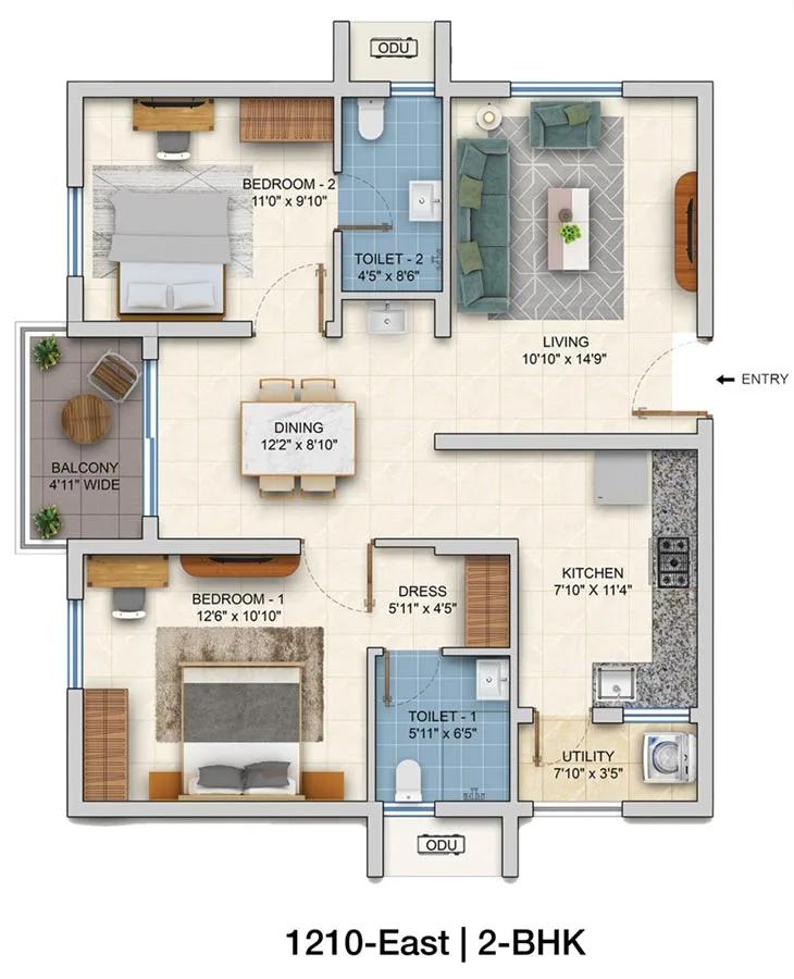 2 BHK - 1210 - ASBL Springs Pocharam