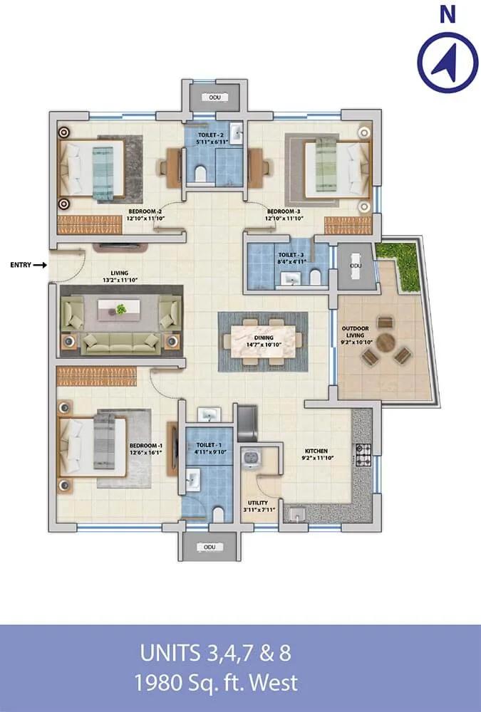 3 BHK 3 - 1980 - ASBL Spectra Hyderabad
