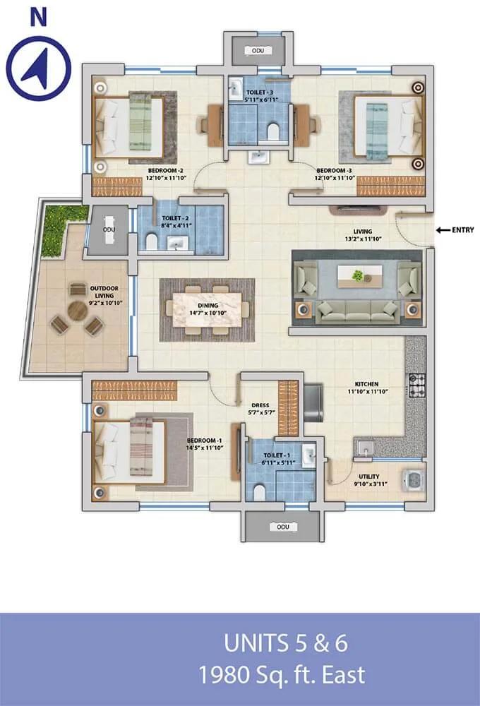 3 BHK 5 - 1980 - ASBL Spectra Hyderabad