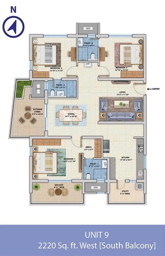 3 BHK 9 - 2220 - ASBL Spectra Hyderabad