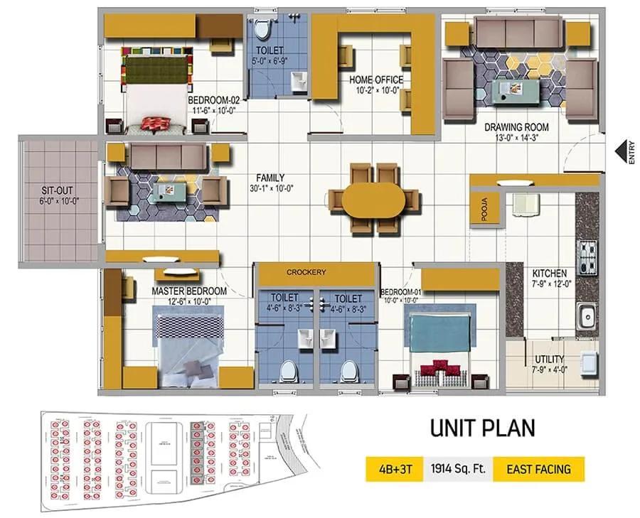 4 BHK 3T - 1914 East - Urbanrise on Cloud 33 Codename Talk Of Hyderabad