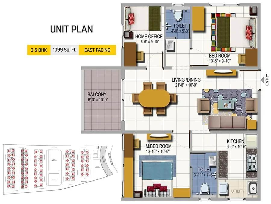 2.5 BHK - 1099 East - Urbanrise on Cloud 33 Codename Talk Of Hyderabad