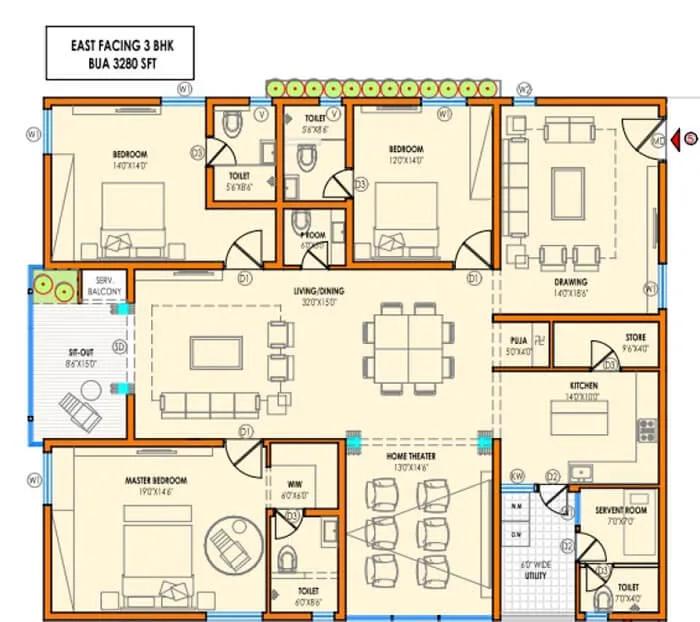 3280 - 3 BHK - Vasavi Atlantis Hyderabad