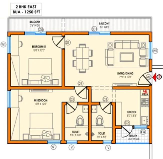 1250 - 2 BHK - Vasavi Atlantis Hyderabad
