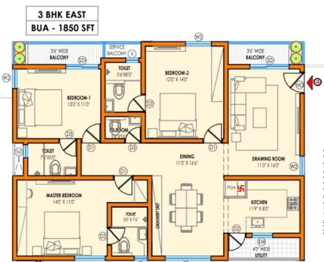 1850 - 3 BHK - Vasavi Atlantis Hyderabad