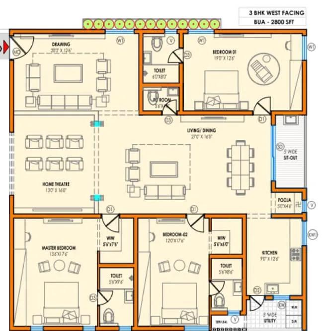 2800 - 3 BHK - Vasavi Atlantis Hyderabad