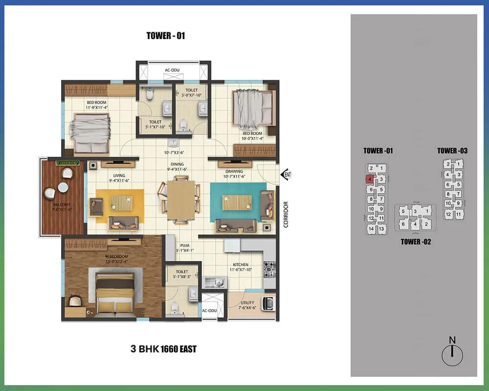 1660 3BHK - Cybercity Westbrook