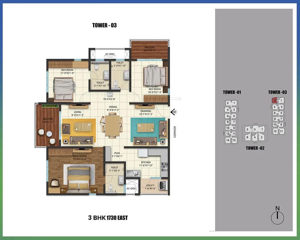 1730 3BHK - Cybercity Westbrook