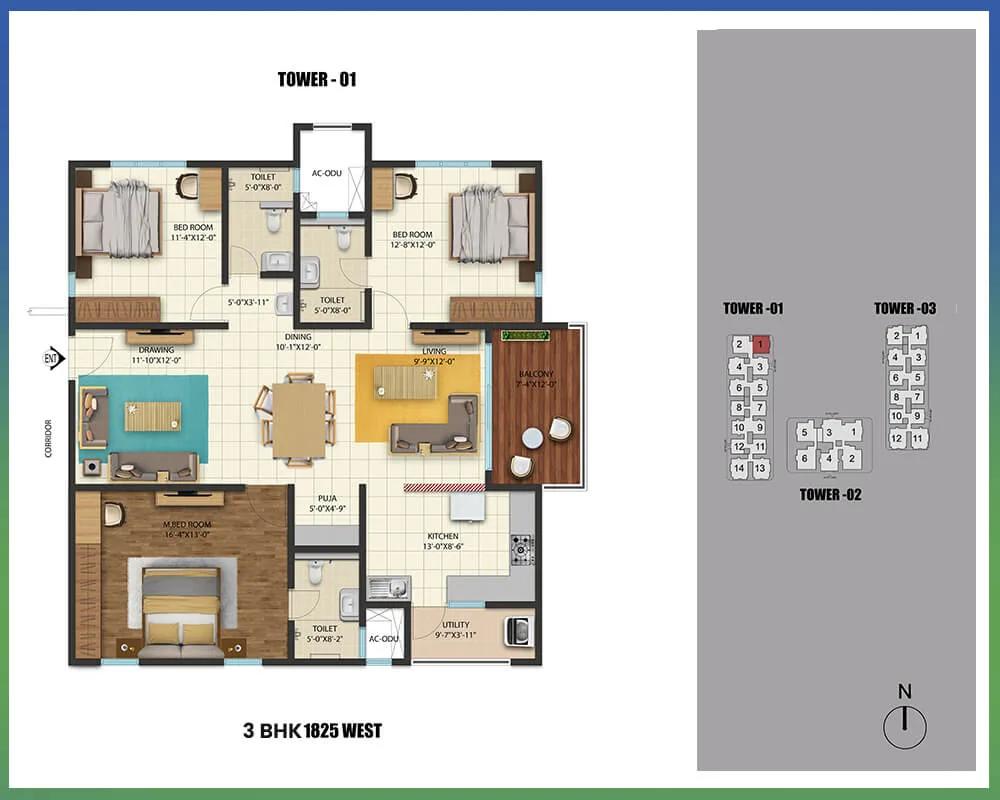 1825 3BHK - Cybercity Westbrook