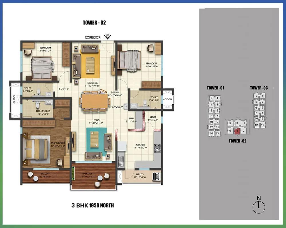 1950 3BHK Premium - Cybercity Westbrook