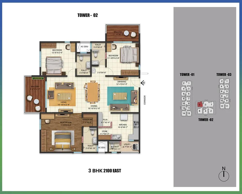 2100 3BHK Premium - Cybercity Westbrook