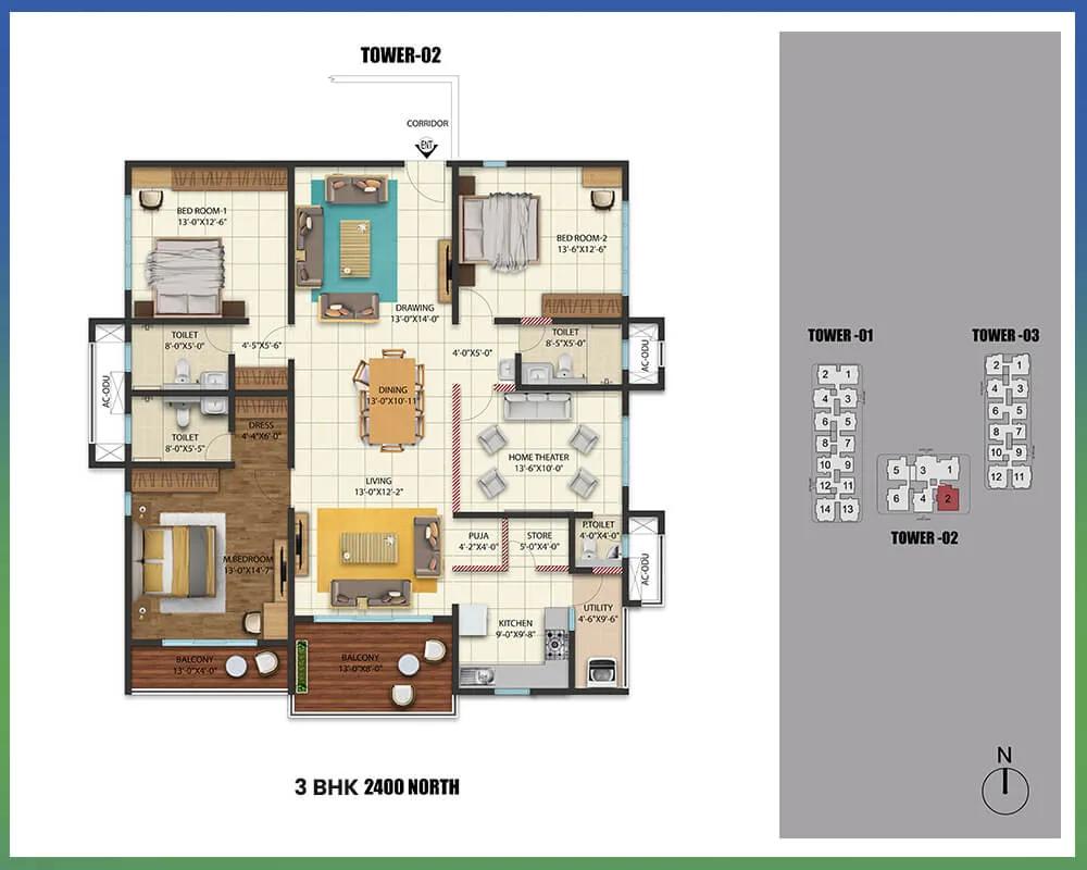 2400 3BHK - Cybercity Westbrook