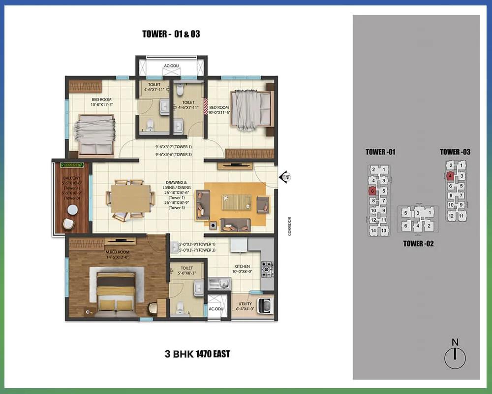 1470 3BHK - Cybercity Westbrook