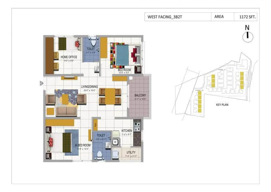 3 BHK 2T West Urbanrise The Happening Heights