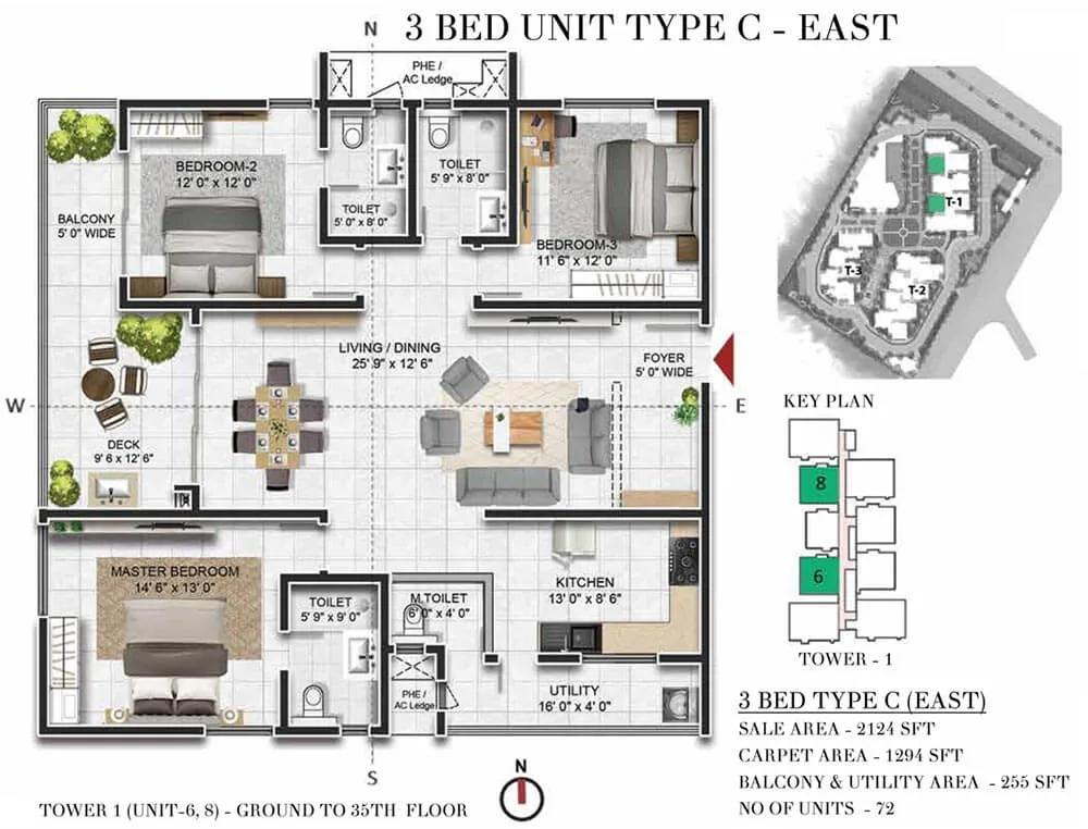 2124 3BHK - Prestige Beverly Hills
