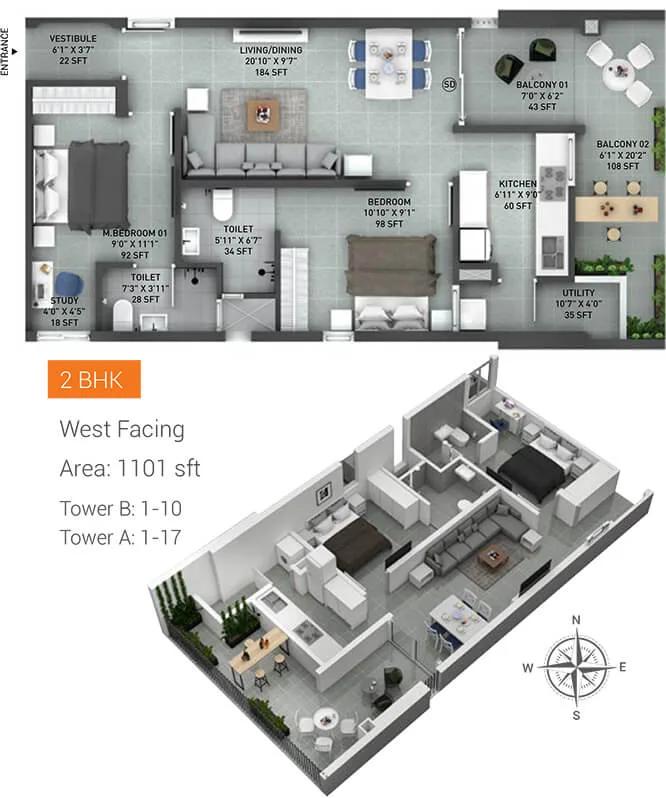1101 2BHK - Incor Lake City