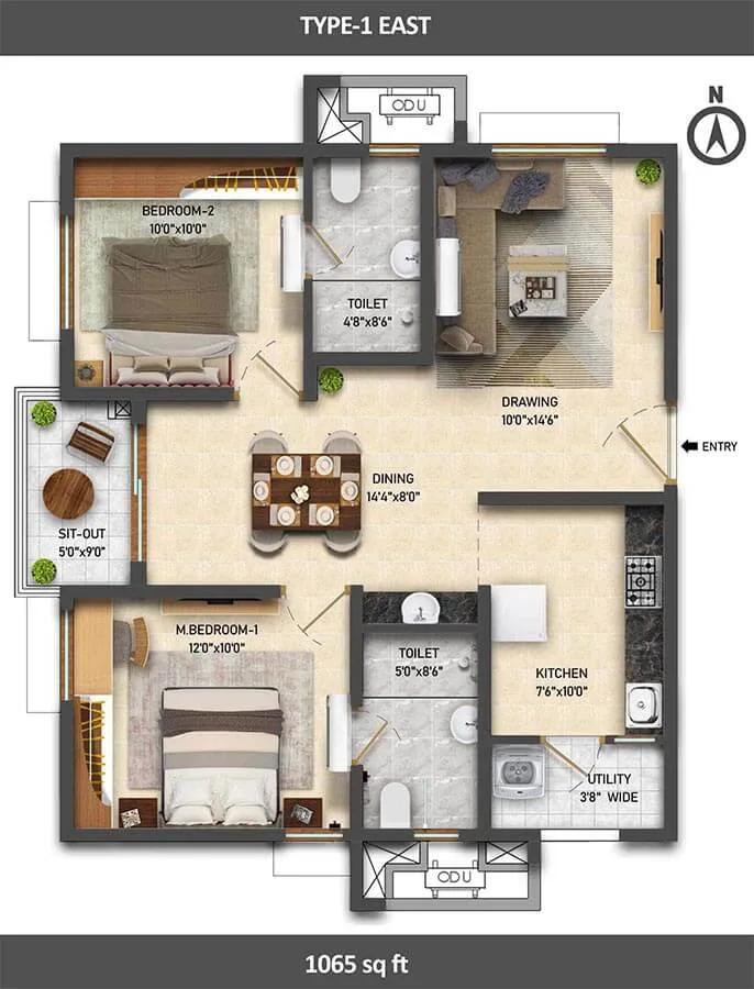 1065 2BHK - Ramky One Symphony