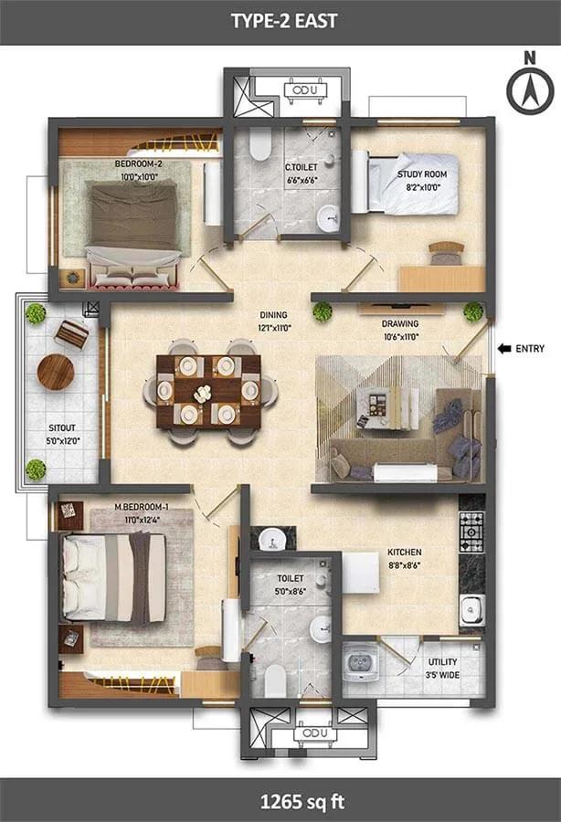 1265 2.5BHK - Ramky One Symphony