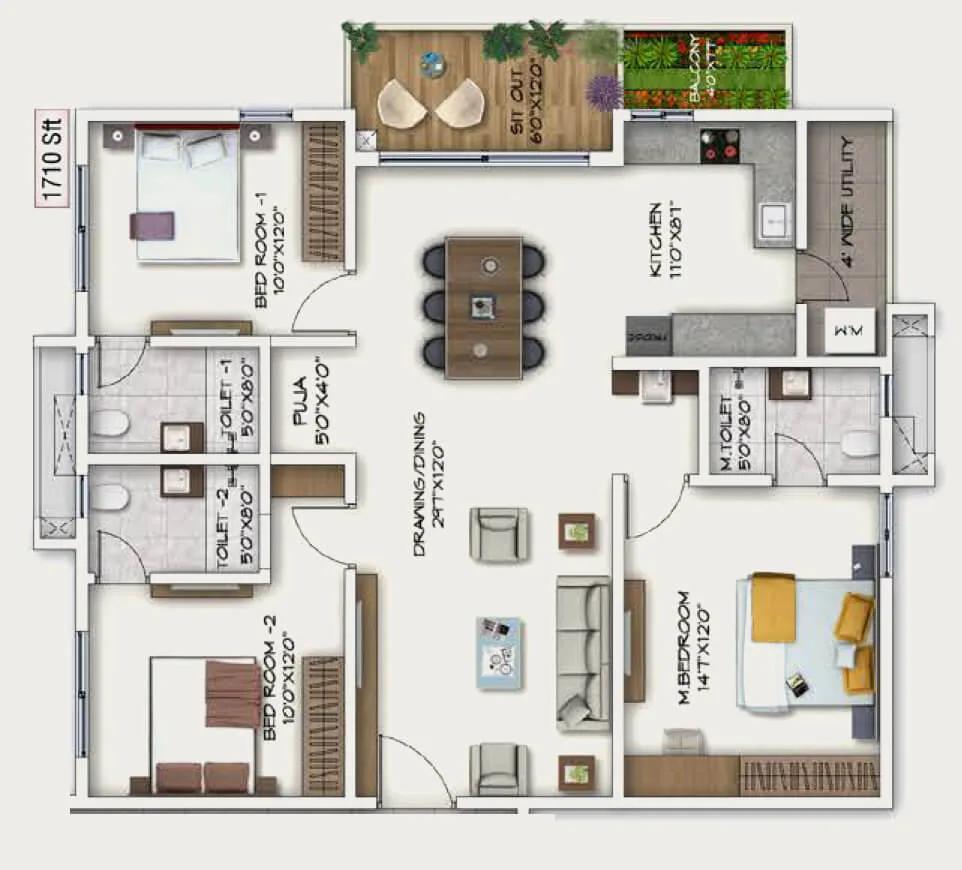1710 3BHK - Sukhii Ubuntu