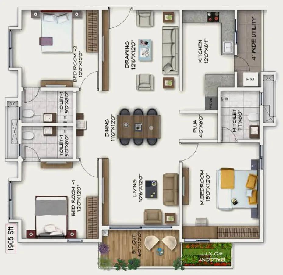 1905 3BHK - Sukhii Ubuntu