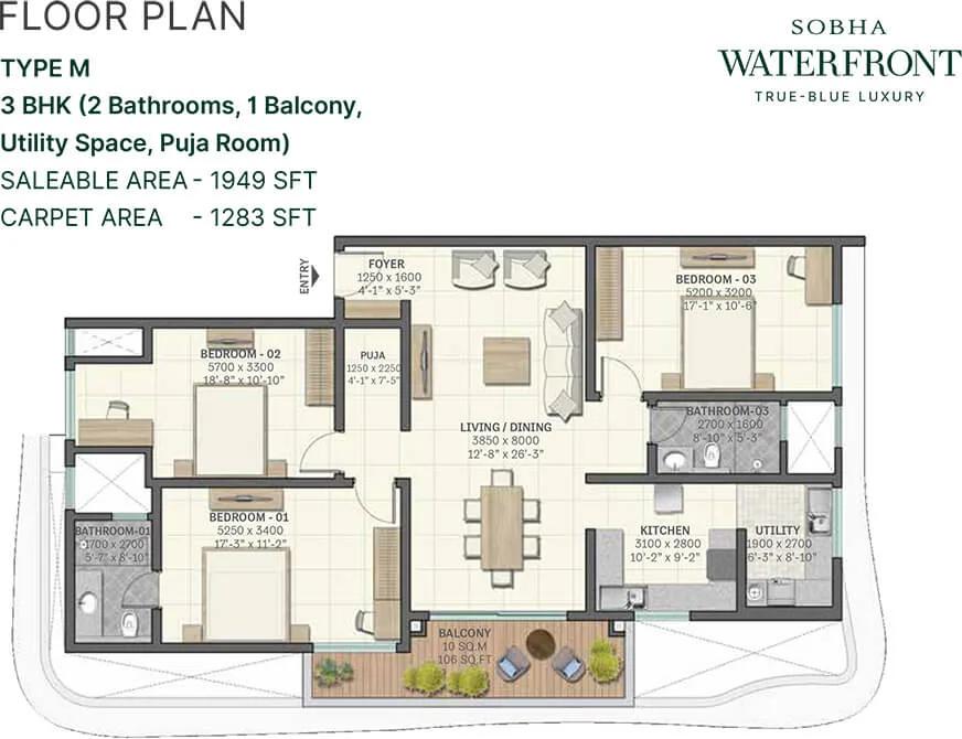 1949 3BHK - Sobha Waterfront Hyderabad