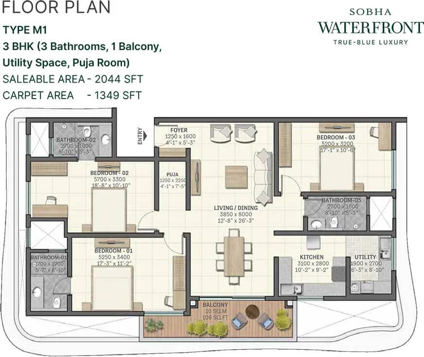 2044 3BHK - Sobha Waterfront Hyderabad