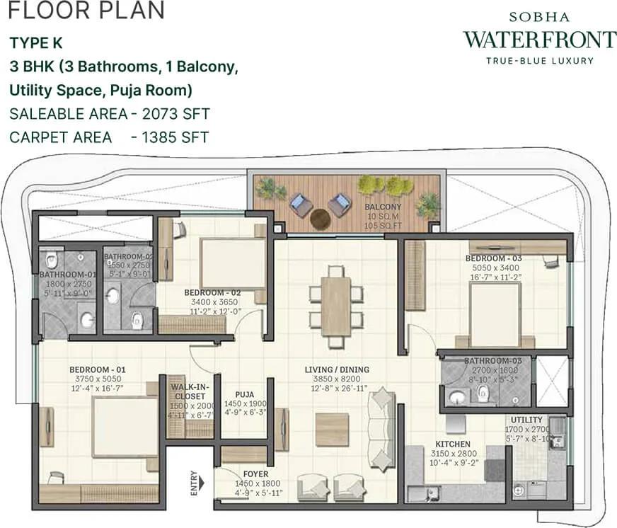 2073 3BHK - Sobha Waterfront Hyderabad