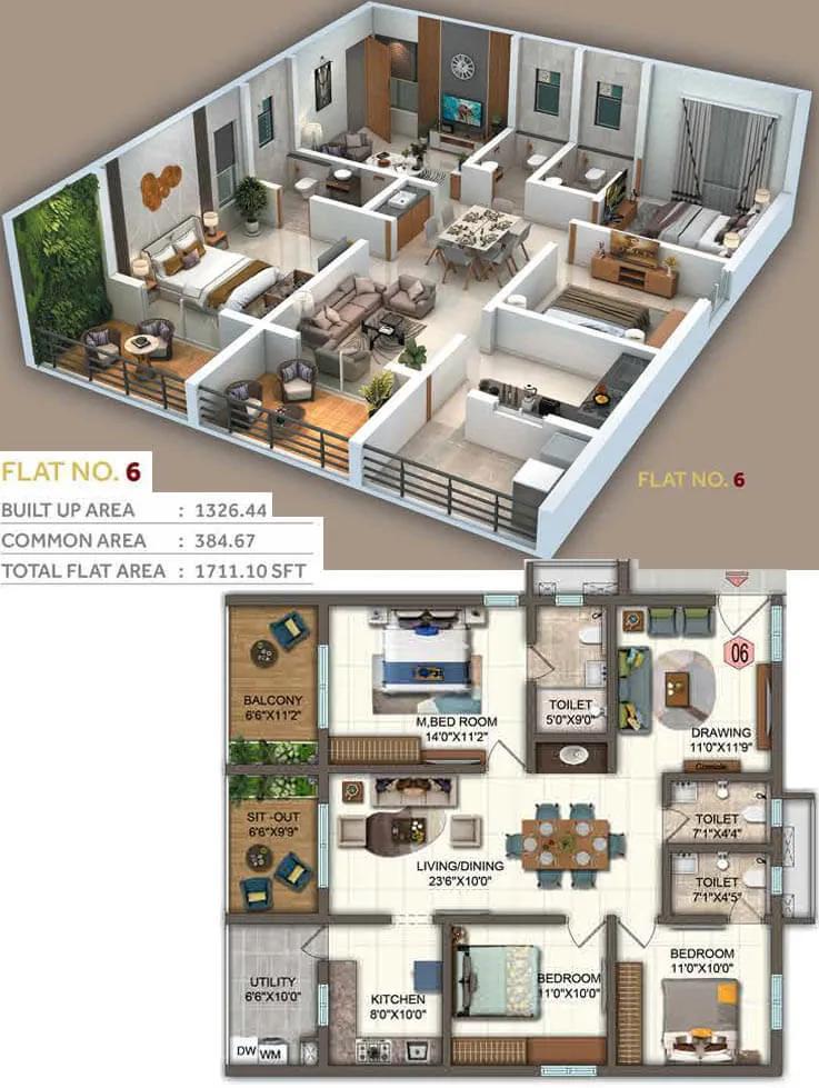 1711 3BHK 6 - Candeur Twins Miyapur