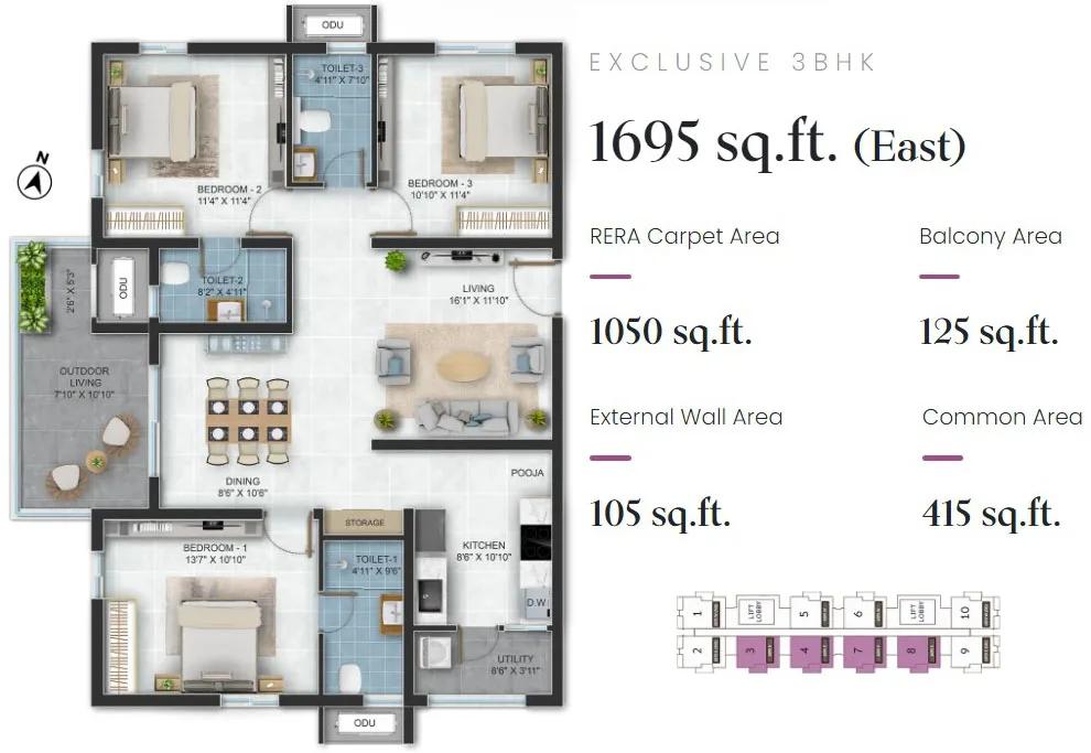 3bhk 1695 asbl loft